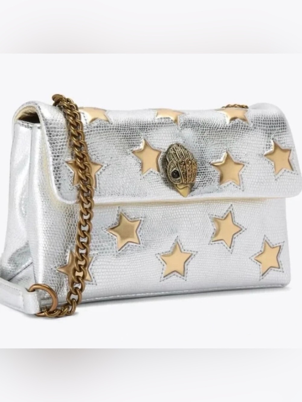 Kurt Geiger Silver Embellished Shoulder Bag With Gold Star Accents